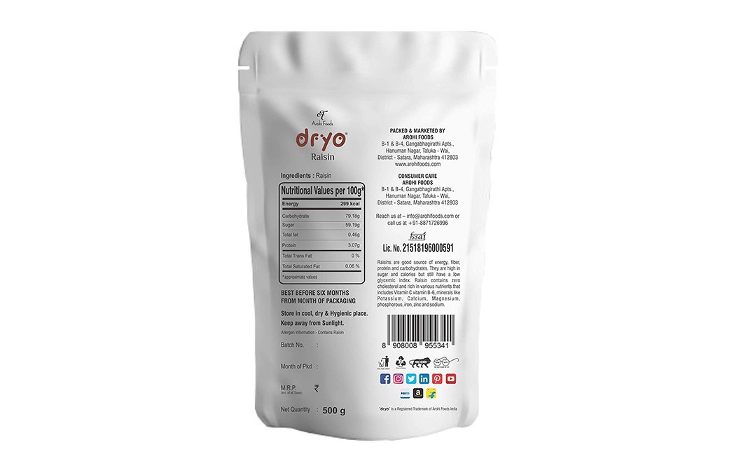 Dryo Raisin    Pack  500 grams